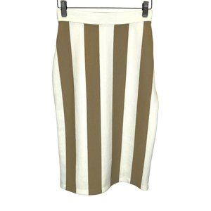 Club Monaco Off White Green Vertical Stripe Knit Ribbed Pencil Skirt